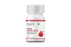 INLIFE Chelated Iron, Folic Acid Supplement With Vitamin C, E, B12, Zinc & Selenium For Men & Women