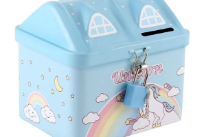 Prezzie Villa Pack of 1 House Shape Unicorn Printed Metal Coin Bank